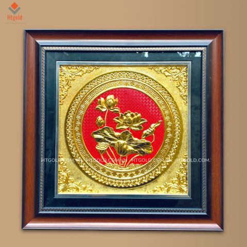 TRANH ĐỒNG HOA SEN, DÁT VÀNG (Kích thước 42cm x 42cm)