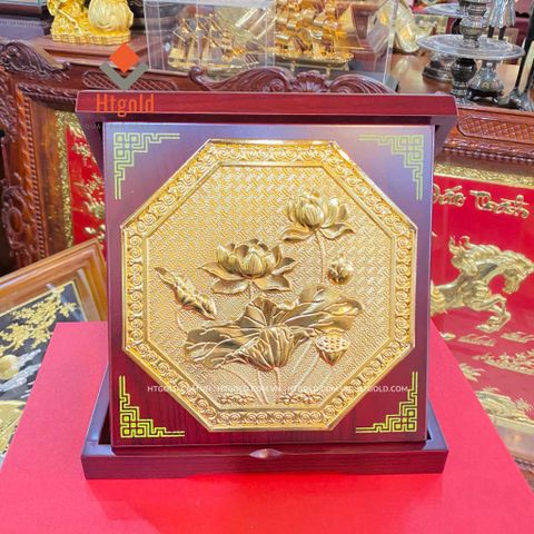 TRANH ĐỒNG HOA SEN, DÁT VÀNG (Kích thước 23cm).