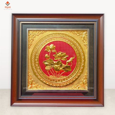 TRANH ĐỒNG HOA SEN, DÁT VÀNG (Kích thước 42cm x 42cm)