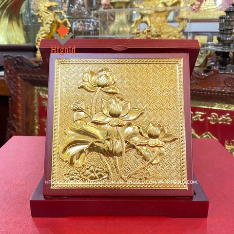 TRANH ĐỒNG HOA SEN, DÁT VÀNG (Kích thước 16cm).