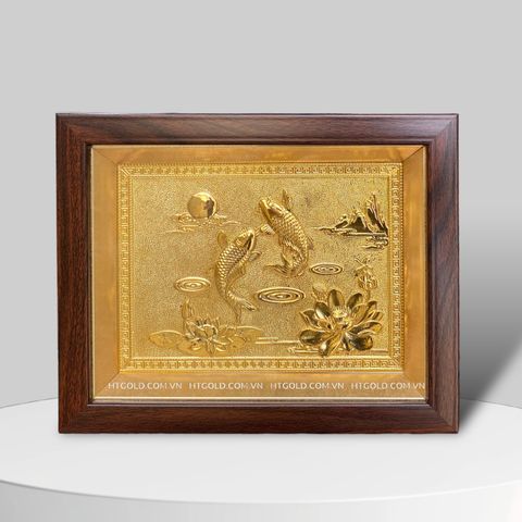 TRANH CÁ CHÉP HOA SEN DÁT VÀNG - SONG NGƯ CÁT HẠNH (20 x 25cm)
