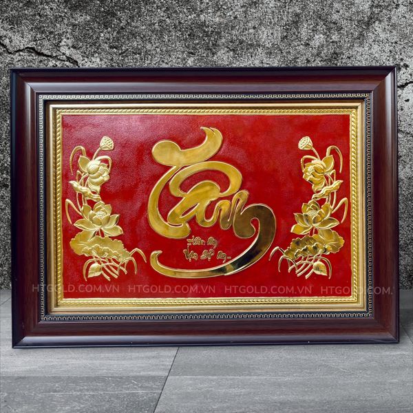 TRANH ĐỒNG CHỮ TÂM THƯ PHÁP, DÁT VÀNG <br> (Kích thước 38cm x 54cm)