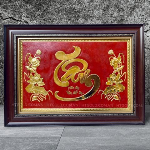 TRANH ĐỒNG CHỮ TÂM THƯ PHÁP, DÁT VÀNG (38cm*54cm)