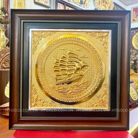 Tranh đồng thuận buồm xuôi gió, dát vàng (42cm*42cm)