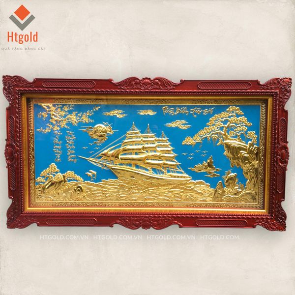TRANH ĐỒNG THUẬN BUỒM XUÔI GIÓ, MẠ VÀNG 24K (Kích thước 107cm x 197cm).