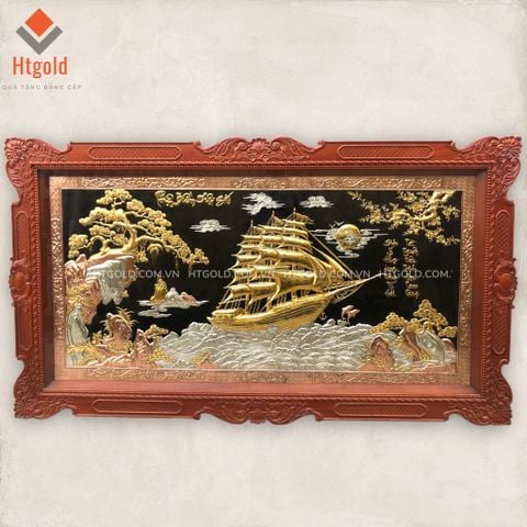 TRANH ĐỒNG THUẬN BUỒM XUÔI GIÓ, MẠ TAM KHÍ VÀNG BẠC (155cm*255cm).