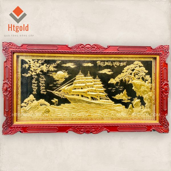 TRANH ĐỒNG THUẬN BUỒM XUÔI GIÓ, MẠ VÀNG 24K (Kích thước 107cm x197cm)