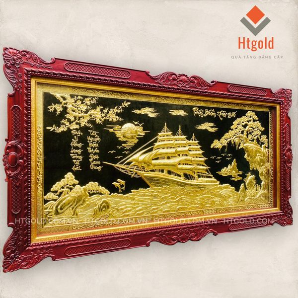 TRANH ĐỒNG THUẬN BUỒM XUÔI GIÓ, MẠ VÀNG 24K (Kích thước 127cm x 231cm)
