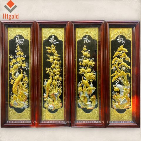 BỘ TRANH ĐỒNG TỨ QUÝ, DÁT VÀNG BẠC (Kích thước 41 - 127cm)