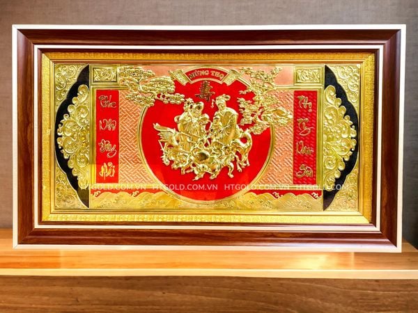 TRANH ĐỒNG MỪNG THỌ ÔNG BÀ, DÁT VÀNG (52cm*92cm)