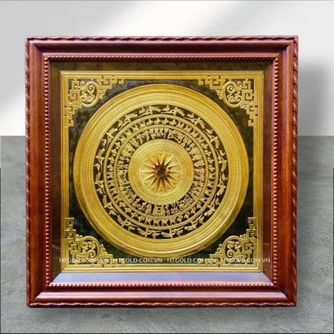 TRANH MẶT TRỐNG ĐỒNG MẠ VÀNG 24K, KHUNG GỖ GỤ (75cm x 75cm)