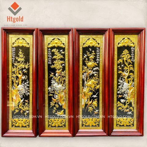 BỘ TRANH ĐỒNG TỨ QUÝ, DÁT VÀNG BẠC (Kích thước 41 - 127cm)
