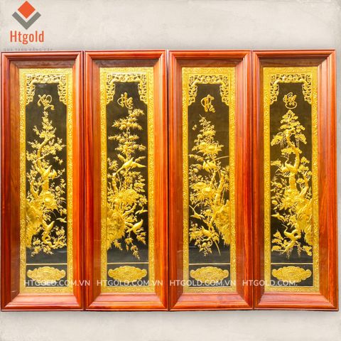 BỘ TRANH ĐỒNG TỨ QUÝ, MẠ VÀNG 24K (Kích thước 41 - 127cm)