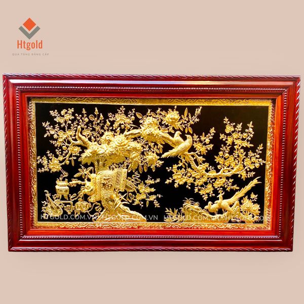 TRANH ĐỒNG VINH HOA PHÚ QUÝ, MẠ VÀNG 24K (Kích thước 88cm x155cm).