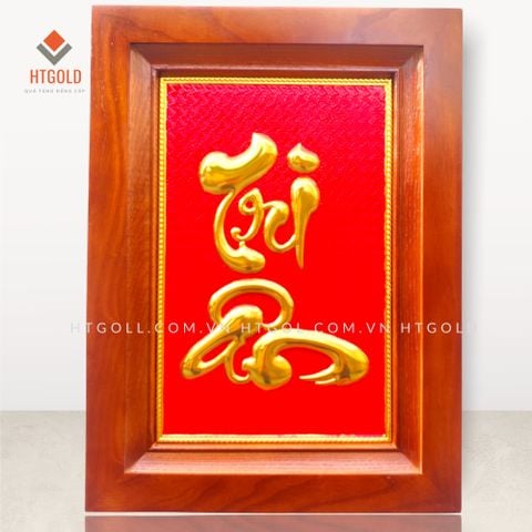 TRANH CHỮ TRI ÂN - NỀN ĐỎ - MẠ VÀNG 24K (Kích thước 28cm x 38cm)