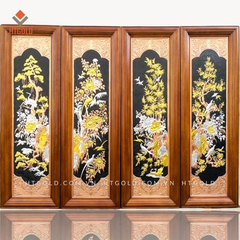 BỘ TRANH TỨ QUÝ (Kích thước 88cm x 28cm; Dát vàng bạc )