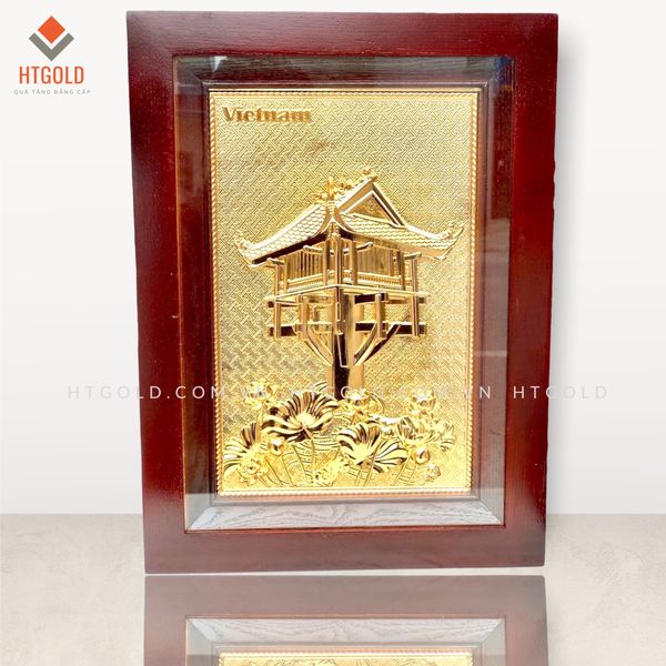 TRANH ĐỒNG CHÙA MỘT CỘT, MẠ VÀNG 24K (28cm * 38cm)