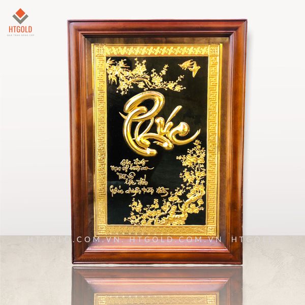 TRANH ĐỒNG CHỮ PHÚC THƯ PHÁP,  DÁT VÀNG (54cm*38cm)