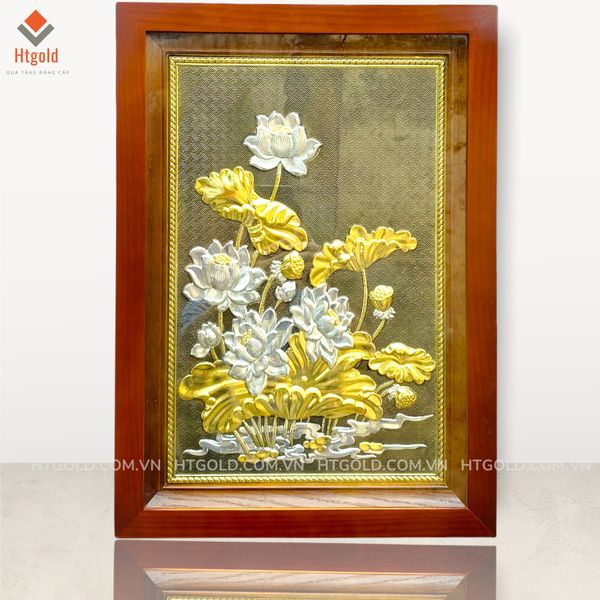TRANH HOA SEN (Kích thước 54cm x 38cm; Dát vàng bạc)