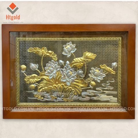 TRANH HOA SEN (Kích thước 38cm x 54 cm; Dát vàng bạc)