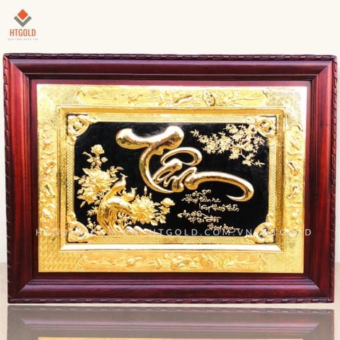 TRANH ĐỒNG CHỮ TÂM THƯ PHÁP, DÁT VÀNG (81cm*107cm)