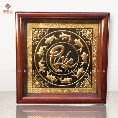 TRANH ĐỒNG CỬU NGƯ CHẦU PHÚC DÁT VÀNG (68cm*68cm)