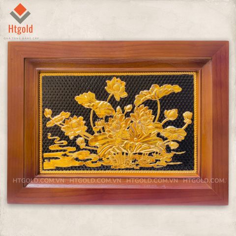 TRANH HOA SEN BẰNG ĐỒNG, DÁT VÀNG (Kích thước 28cm x 38cm)