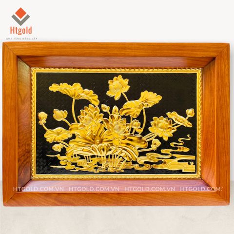 TRANH ĐỒNG HOA SEN, DÁT VÀNG (Kích thước 38cm x 54cm)