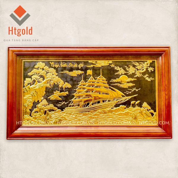 TRANH ĐỒNG THUẬN BUỒM XUÔI GIÓ MẠ VÀNG 24K (Kích thước 48cm x 88cm)