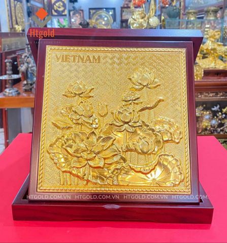 TRANH ĐỒNG HOA SEN, DÁT VÀNG (Kích thước 24cm)