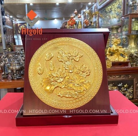 TRANH ĐỒNG HOA SEN, DÁT VÀNG (Kích thước 23cm)