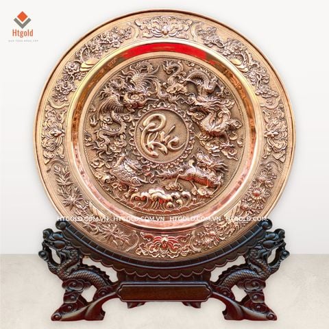 QUÀ TẶNG TRANH ĐĨA ĐỒNG - TỨ LINH CHẦU PHÚC (Đường kính 35cm; Tổng chiều cao 41cm)