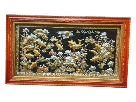 TRANH ĐỒNG CỬU NGƯ QUẦN HỘI, DÁT ĐIỂM VÀNG BẠC (Kích thước 88cm -155cm)