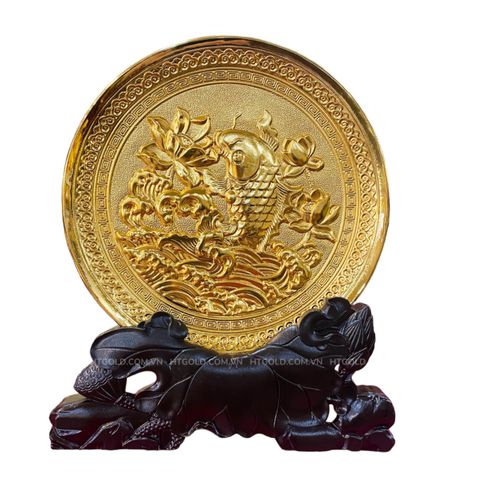 Quà tặng tranh đĩa cá chép vượt Vũ Môn, mạ vàng 24k (Kích thước 19cm)..