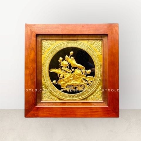 TRANH ĐỒNG HOA SEN - DÁT VÀNG (Kích thước 38cm x 38cm)