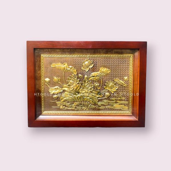 TRANH HOA SEN BẰNG ĐỒNG, GIẢ CỔ (Kích thước 28cm x 38cm)