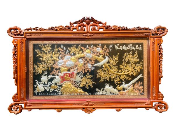 TRANH ĐỒNG VINH HOA PHÚ QUÝ, KHUNG ĐỤC, DÁT ĐIỂM (1m10*1m70)