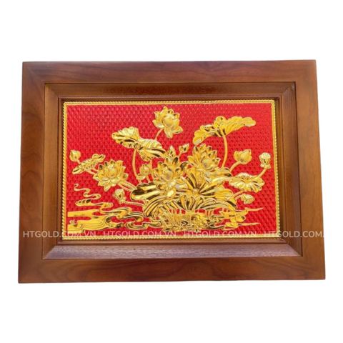 TRANH ĐỒNG HOA SEN MẠ VÀNG 24K (Kích thước 28cm x 38cm)