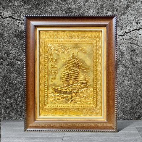 TRANH ĐỒNG THUẬN BUỒM XUÔI GIÓ, MẠ VÀNG 24k (Kích thước 28cm x 34cm)...