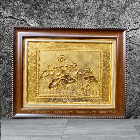 TRANH ĐỒNG HOA SEN, DÁT VÀNG (Kích thước 28cm x 34cm)