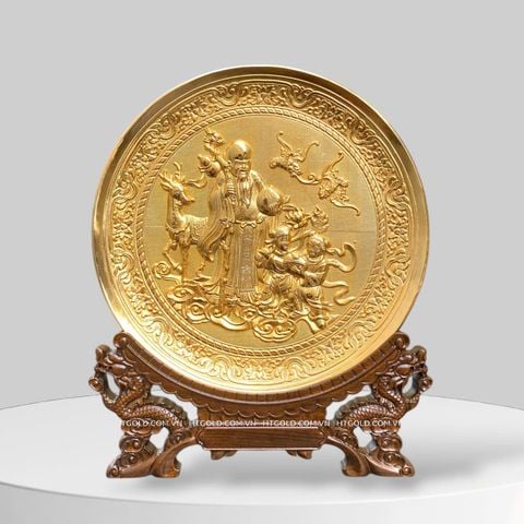 QUÀ TẶNG TRANH ĐĨA MỪNG THỌ CỤ ÔNG, MẠ VÀNG 24K (Đk 25cm)