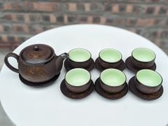 Ấm chén tử sa trăng vàng ganh nâu