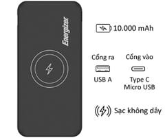 Pin dự phòng 10000mAh tích hợp sạc không dây 5W Energizer QE10007