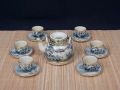 Ấm chén men giả cổ bọc đồng sơn thủy vung lõm