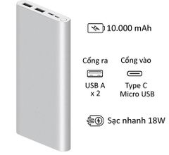 Pin sạc dự phòng Polymer 10.000mAh Xiaomi Mi 18W Fast Charge Power Bank 3