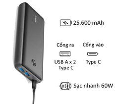 Pin sạc dự phòng Anker Power 3 A1290 60W PD 25.600 mAh