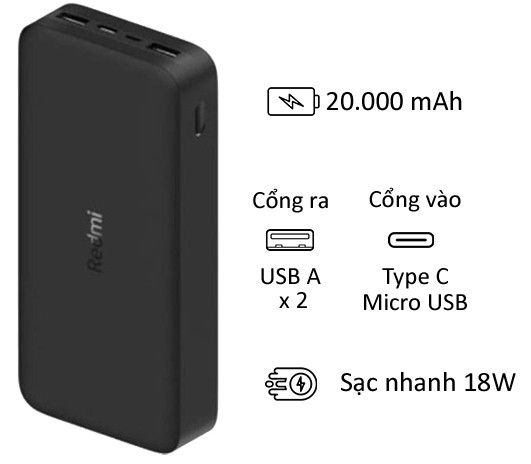 Pin sạc dự phòng Xiaomi Redmi 20000mah sạc nhanh 18W