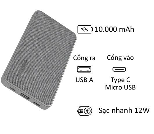 Pin sạc dự phòng Energizer vỏ vải Fabric 10.000mAh - UE10043