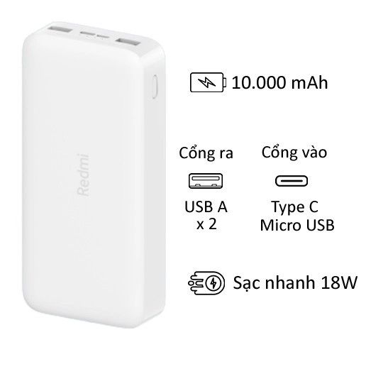 Pin sạc dự phòng Xiaomi Redmi 10000mah Input Micro USB & Type C