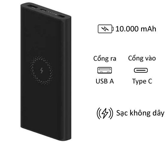 Pin sạc dự phòng Xiaomi Essential 10.000mAh Type-C tích hợp sạc không dây 10W